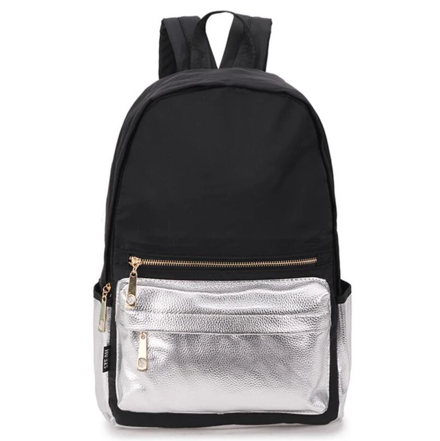 black nylon backpack gold zipper