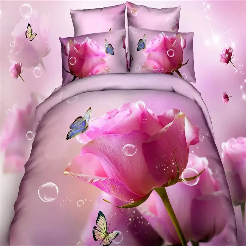 Pink Rose Butterfly Bedding Sets King Size,220 x240cm King Size Red