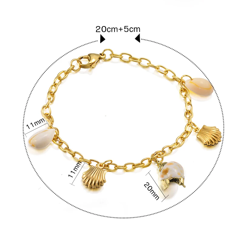 Baoyan позолоченные браслеты цепочки из нержавеющей стали Boho Cowrie Sea Shell браслет