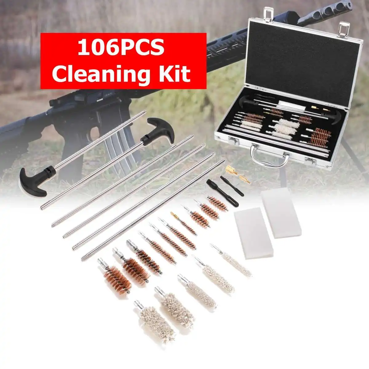 Acessório com Carry Kit de Ferramentas de Limpeza Universal Arma Rifle Espingarda Mais Limpa Pistola Tubo Mop Escova Case 106 Pçs 4 limpeza arma rifle arma espingarda arma mais