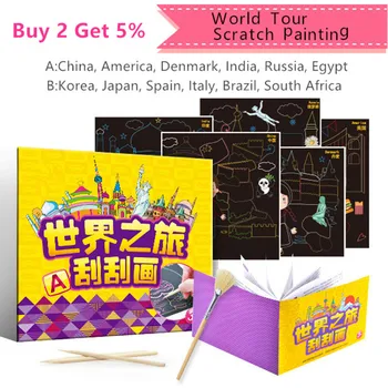 

Travel round the world Scratch painting Creative DIY Handicraft Toys for Children Art painting toys Geographical knowledge Study