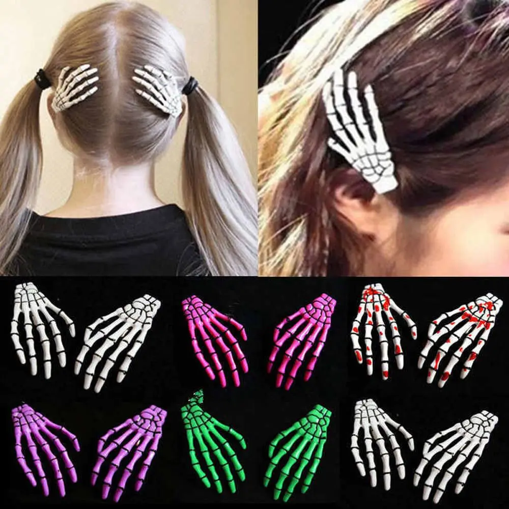

2Pcs 2019 New Skull Hand Bone Hairpin Gripper Ghost Skeleton Hair Clips Hairclips Bone Claw Women Hair Accessories Girls Gifts