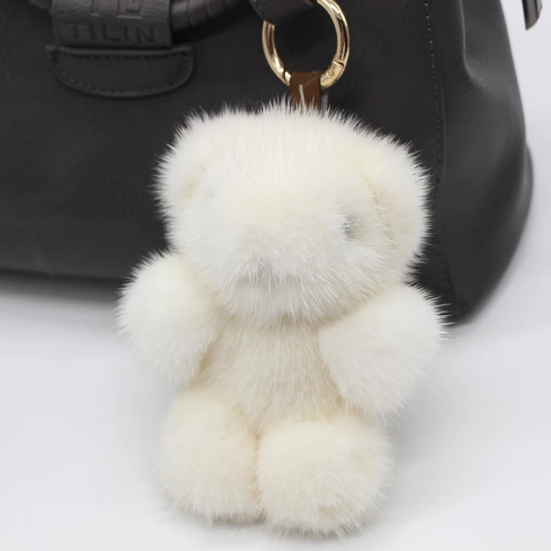 Подлинная 13 см модная мягкая кожа мех норки брелок панда кольцо сумка подвеска автомобильные аксессуары брелки плюшевые игрушки