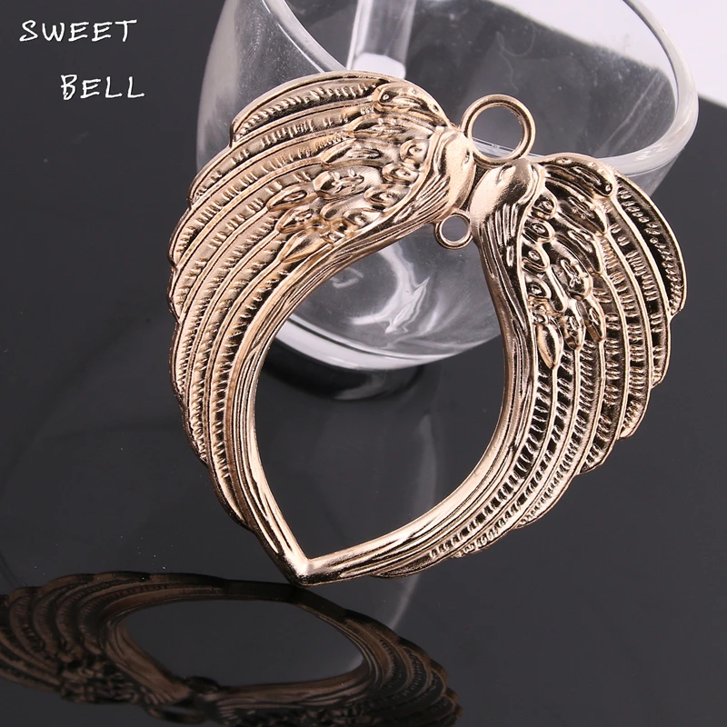 

Sweet Bell 5pcs 66*69mm kc Gold tone big double angel wing pendant charms jewelry findings D0997-2