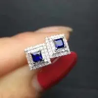 Серьги-гвоздики с натуральным сапфиром 2,5 мм, серебро 925 пробы, квадратные ювелирные изделия для женщин, вечерние серьги с натуральным голубым драгоценным камнем