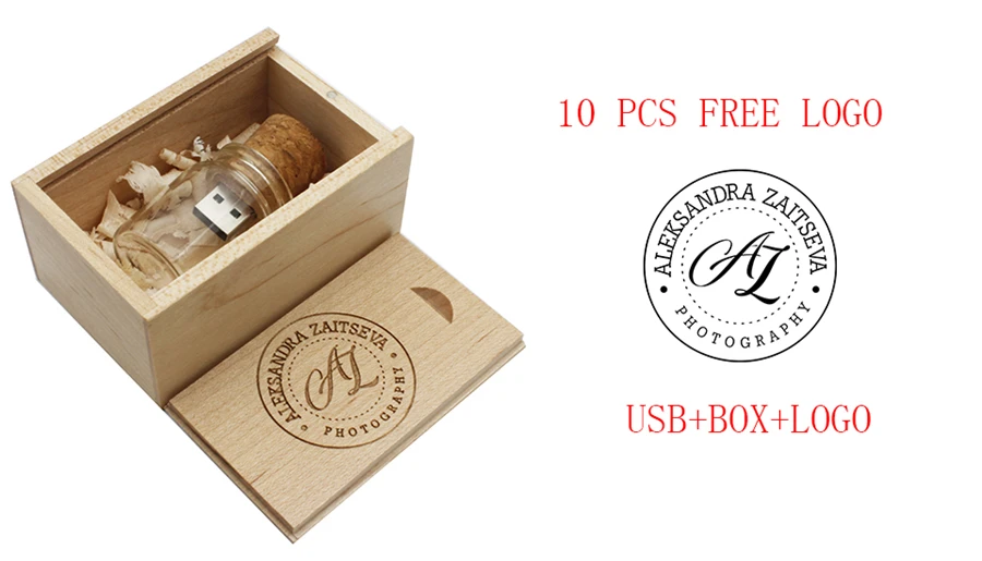 JASTER wood box + wishing bottle USB 2.0 flash drive 8GB 16GB 32GB 64GB glass memory stick drifting bottle U disk wedding gift usb flash drives