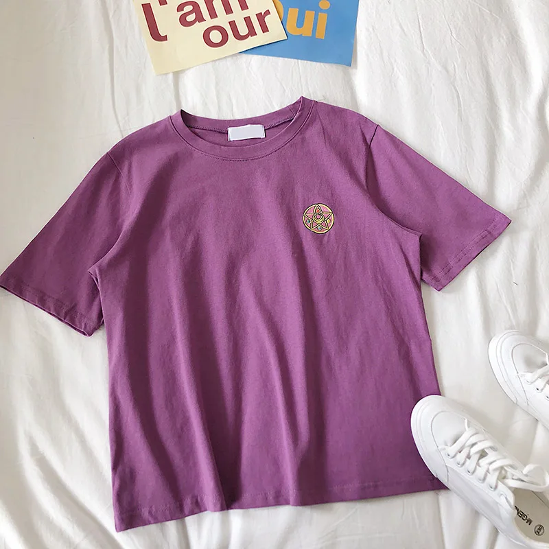 Woherb японский каваи Сейлор Мун вышивка футболка женская Летняя Повседневная короткий рукав мультфильм футболки милые топы 21760