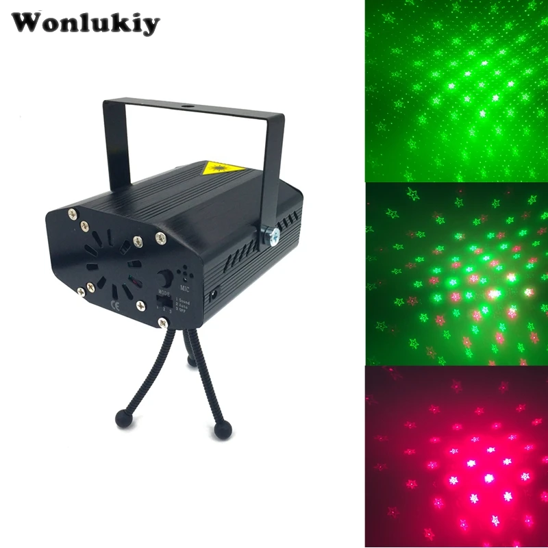 Wonlukiy AC110 220 В 4 в 1 Мини светодиодный сцсветильник красный и зеленый лазерный