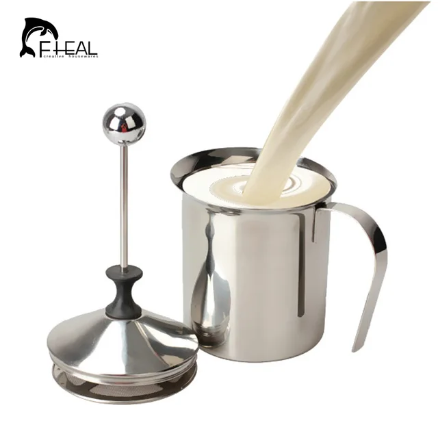 Best Offers FHEAL 400ML Stainless Steel Milk Frother Cappuccino Creamer Foam Coffee Pull Flower Cup Double Mesh Milk Frothers Mugs