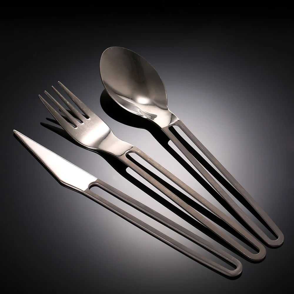 

3PCS Titanium Pocket Fork Spoon Cutter Tableware Set Spoon Fork Flatware Kit Home Kitchen Camping Picnic Hiking Travel Cutlery