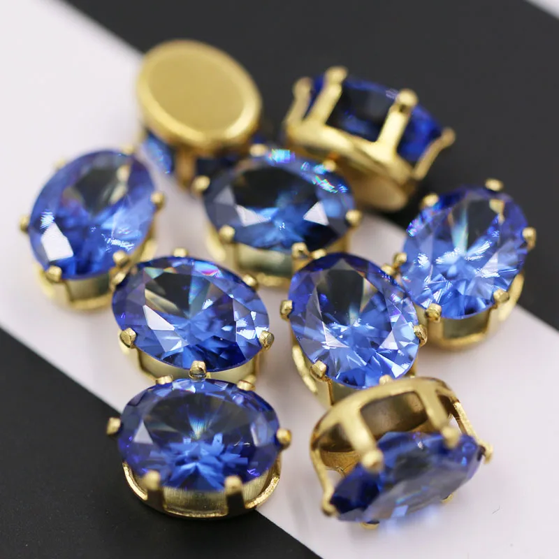 6X8mm 플랫백 골드 클로 세팅 라인스톤 타원형 지르콘 인조 보석 (목걸이/귀걸이/네일용)