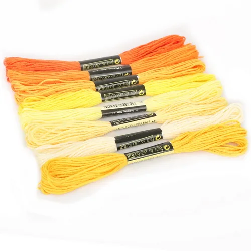Разные цвета, 8 шт./лот, Длина 7,5 м, аналогичные DMC нити для вышивки крестиком, хлопковые нитки для вышивки, для рукоделия, швейные инструменты, аксессуары - Цвет: yellow