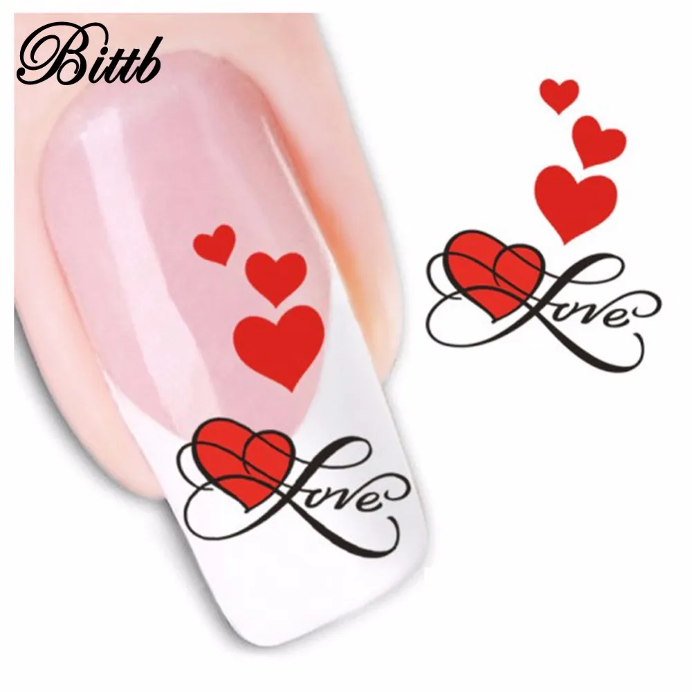 Bittb 2pcs Heart Love Design Water Transfer Nail Stickers Decal French