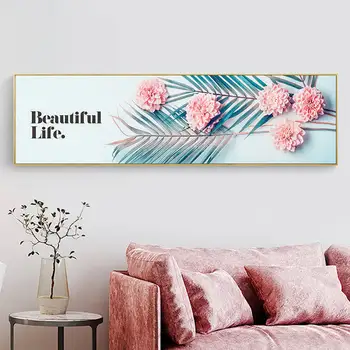 

Pink flowers tropical plants paintings Posters Wall Art Canvas Painting Nordic Wall Pictures For Living Room No Frame