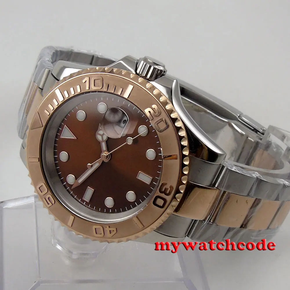 40mm bliger brown dial sapphire crystal magnifying date automatic mens watch P84 40mm bliger brown dial sapphire crystal magnifying date automatic mens watch P84