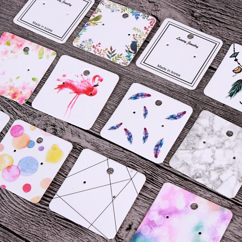 

10Pcs 5x5cm Various Pattern Paper Jewelry Display Ear Studs Earring Cards Hang Label Tags For Jewelry Making Diy Accessories