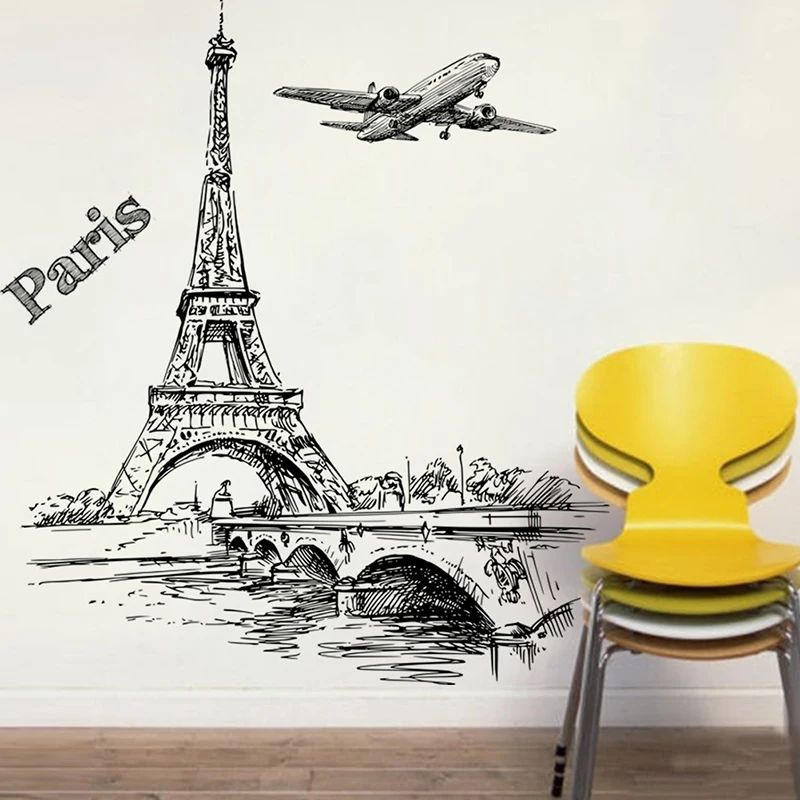 

Romantic Tower Paris Aircraft Decorative Wall Stickers For Living Room Bedroom Decorations PVC Mural Decor Wall Art DIY Posters
