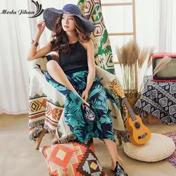 Moda Jihan женские юбки Летняя длинная юбка шифон Нерегулярные Хем Boho Стиль женские пляжные юбки зеленый с бантом Split Wrap бедра