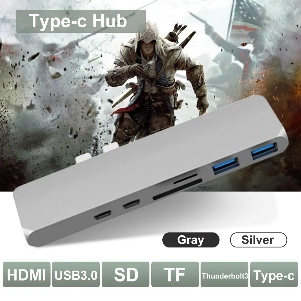 

Tmddotda Dual Type-c Hub To Hdmi 4k USB C Hub With 2 USB 3.0 Port SD/TF Type-C Port 40Gbps Thunderbolt3 Port For Macbook