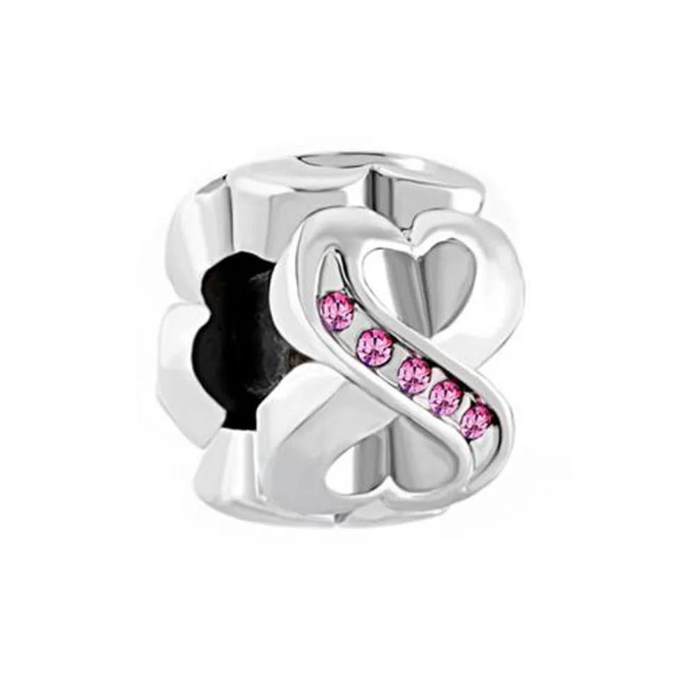 

Free shipping Birthstone Charms Rose Pink Elements Crystal Heart Infinity Symbol Love Spacer Bead fit Pandora bracelet