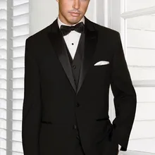 Bespoke мужские костюмы смокинг жениха Черный Высокое качество 3 шт пиковый воротник свадебная одежда