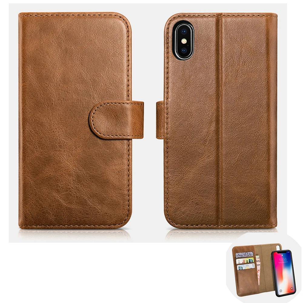 Icarer чехол для iPhone X кожаный бумажник из натуральной кожи флип сумка телефона