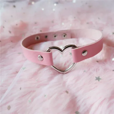 Японское красивое колье с котом кожаное ожерелье девушка сердце ожерелье модный соблазнительный, в стиле панк, готика женские ювелирные изделия подарок ZE1 - Color: necklace heart  pink