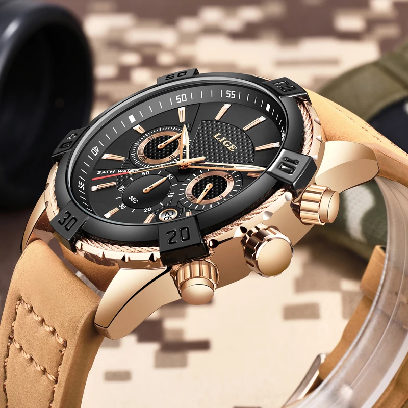 

2019 LIGE Mens Watches Top Brand Luxury Men's Casual Leather Sport Waterproof Quartz Watch Men Fashion Watch Relogio Masculino