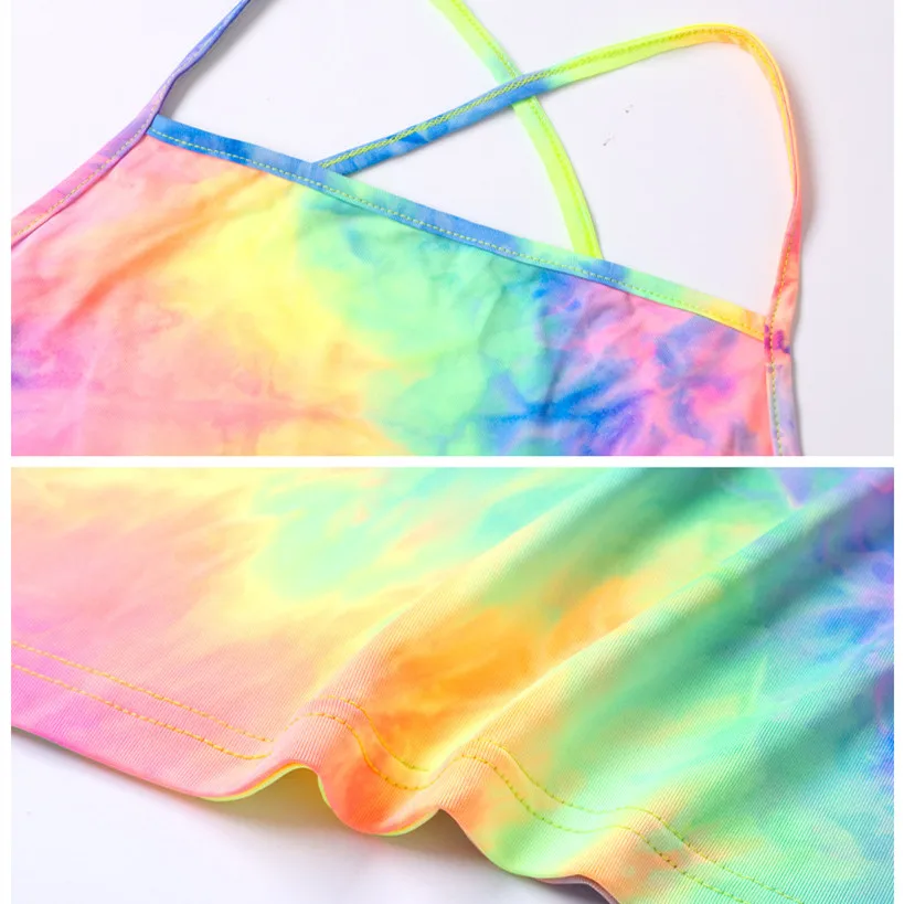 Платье с радужным принтом BOOFEENAA Tye Dye летнее облегающее платье средней длины на