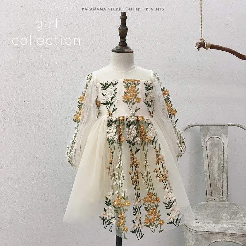 

Tulle Lace Girls Dresses Kids 2018 Spring New Embroidered Children Clothes Floral Princess Korean Cute Party Dress Size 100-140