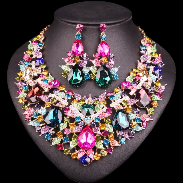 Beautiful Leaf Indian Jewellery Bridal Jewelry Sets Rhinestone Party Beautiful Leaf Indian Jewellery Bridal Jewelry Sets Rhinestone Party Wedding Prom Costume Accessories Necklace Earring Set