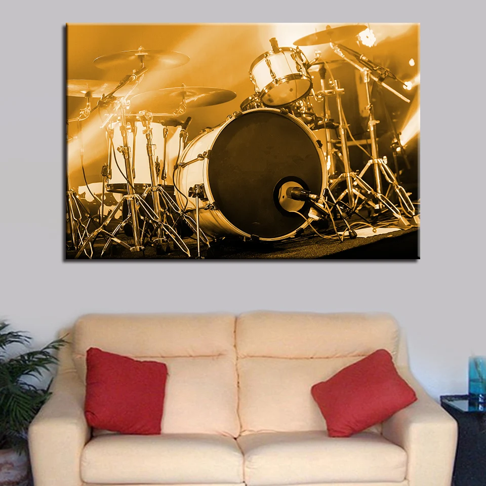 1 Pieces HD Print Canvas Paintings For Living Room Musical Instruments Wall Posters Home Decor Drum Kit Framed Pictures