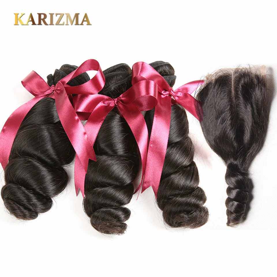 Brazilian Loose Wave 3 Bundles With Closure 100% Human Hair Weave Bundles With Lace Closure Karizma Non Remy Brazilian Hair Brazilian Loose Wave 3 Bundles With Closure 100% Human Hair Weave Bundles With Lace Closure Karizma Non Remy Brazilian Hair