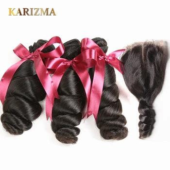 

Brazilian Loose Wave 3 Bundles With Closure 100% Human Hair Weave Bundles With Lace Closure Karizma Non Remy Brazilian Hair