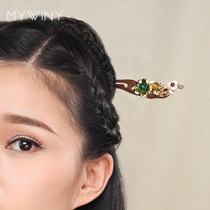 

MYWINY Fashion nature sandalwood vintage hair jewelry, stone Ethnic hairpins,shell flower hair jewelry,plant Flower Hairpins