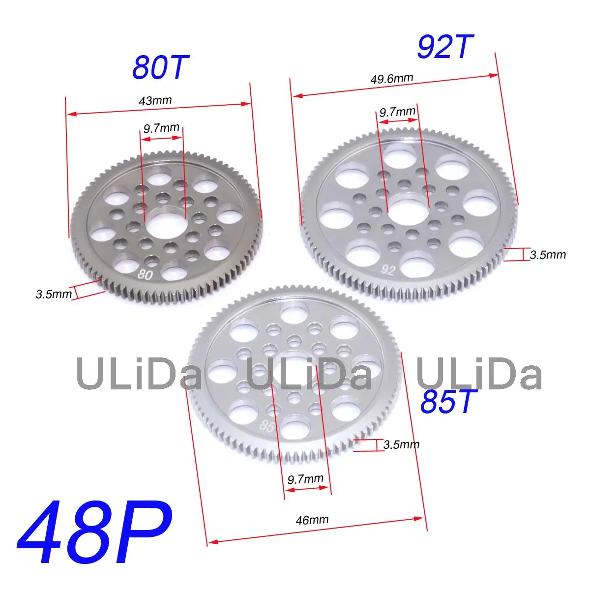 

new Metal 48P Spur Gear 80T / 85T / 92T 7075 For 1/10 RC 3Racing Sakura D3 CS S XI XIS Drift Car