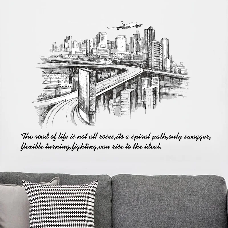 

Cityscape buildings wall sticker Vinyl Wall decals for Living room office study Sofa background wall Decoration Art
