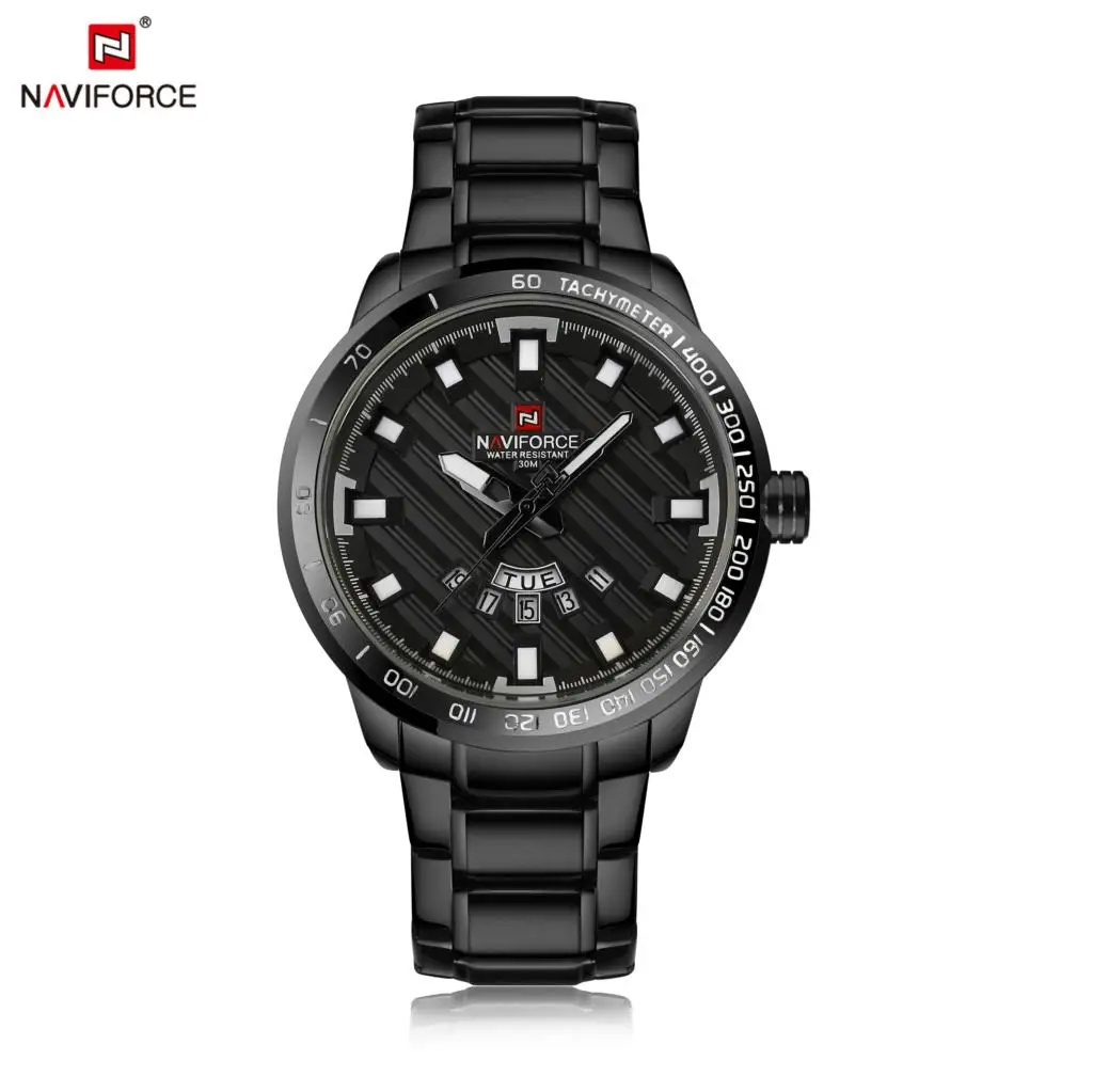NAVIFORCE Элитный бренд часы Для мужчин Спорт Полный Сталь кварцевые часы человек 3ATM Водонепроницаемый часы Для мужчин армии наручные часы NF9090 - Цвет: black white