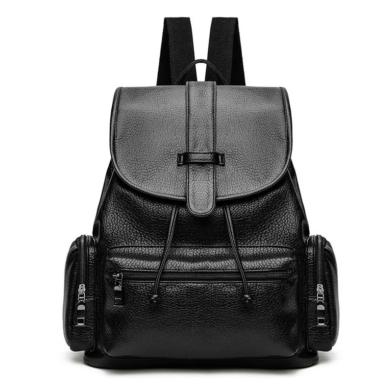 New Korean Black Backpacks Fashion PU Leather Shoulder Bag Knitted Pattern Small Red Backpack Blue School
