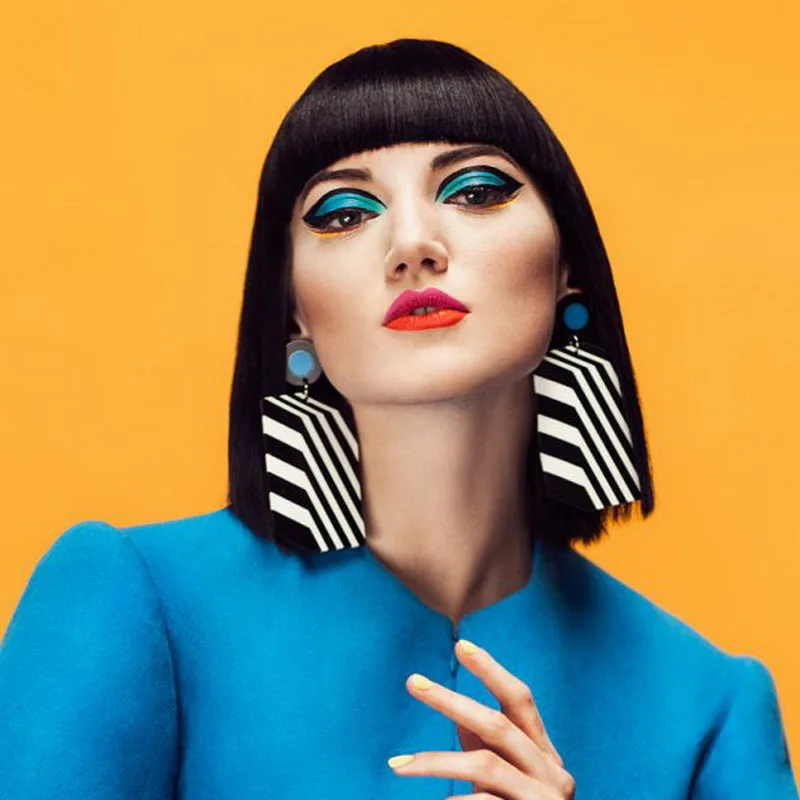 

Black White Stripe Geometric Drop Earrings For Women Long Big Acrylic Earrings Trendy Fashion Fashion Jewelry