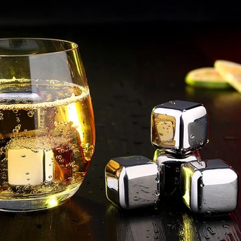 

6pcs 1x1x1inch Stainless Steel Whiskey wine Reutilizables Stones Ice Cubes Soapstone Glacier Coole Stone Drink Party Gift