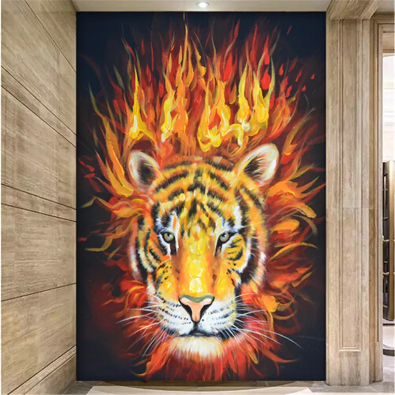 

5D DIY Diamond embroidery Flame tiger pictures backdrop Home Decor Fully Resin round rhinestone needlework Animals Painting