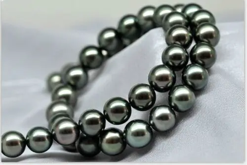 

Free Shipping >>>>>stunningAAA10-11mm tahitian black GREEN pearl necklace 18INCH