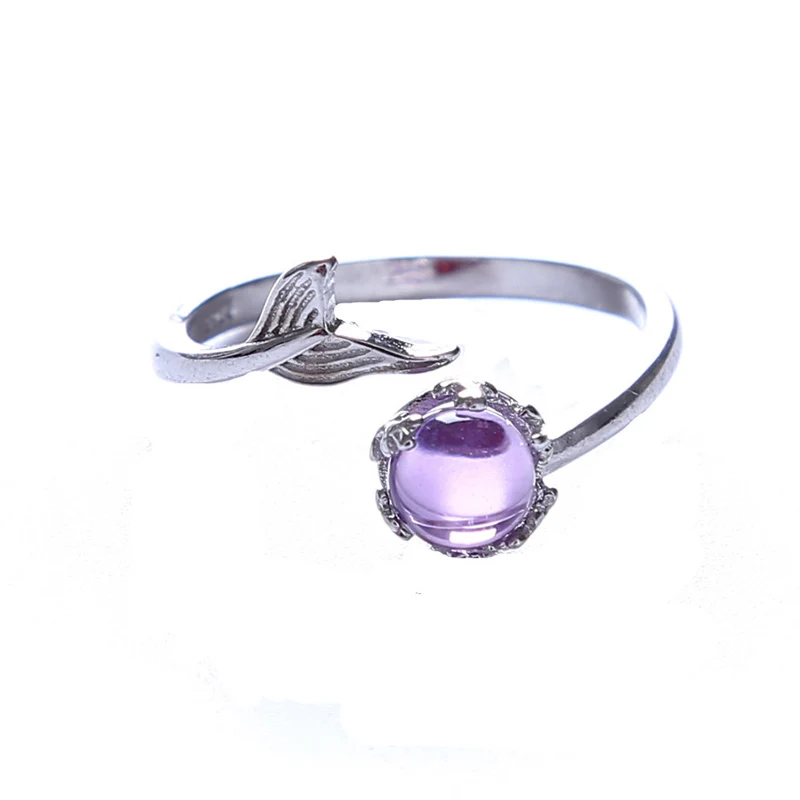 Кристалл Русалка пузырь рыбий хвост Открытые Кольца для женщин креативная мода ювелирные изделия подарок массивные Ювелирные изделия регулируемое кольцо на палец - Цвет основного камня: Фиолетовый