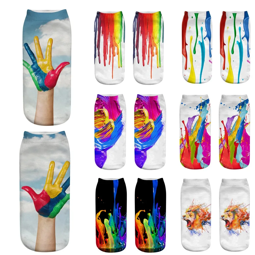 Носки нейтральные милые повседневные спортивные носки с 3D-принтом радуги Носки с рисунком головы волка носки с рисунками искусства calcetines