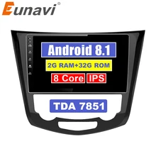 Eunavi 10,1 «Android 8,1 Автомобильный gps радио плеер для Nissan X-Trail parail 2014-2017 с восьмиядерным 2 ГБ + 32 ГБ стерео Мультимедиа