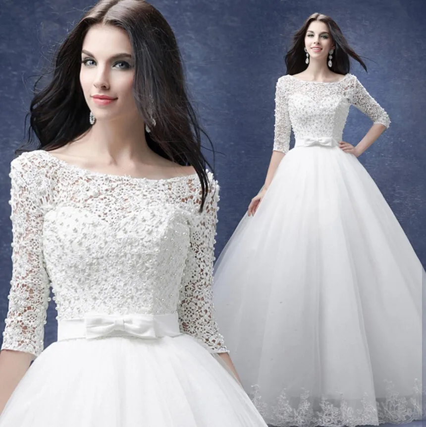 

Fansmile 2019 New Arrival Robe De Mariage Princess Sleeve Lace Ball Gown Wedding Dress Custom Made Vestido De Noiva FSM-581F