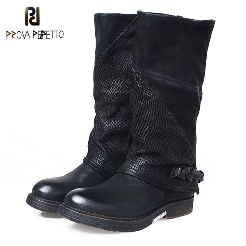 

Prova Perfetto European Autumn Winter Thigh Highs Knight Boots Low Heel British Style with Zipper Plush Long Boots Martin Female