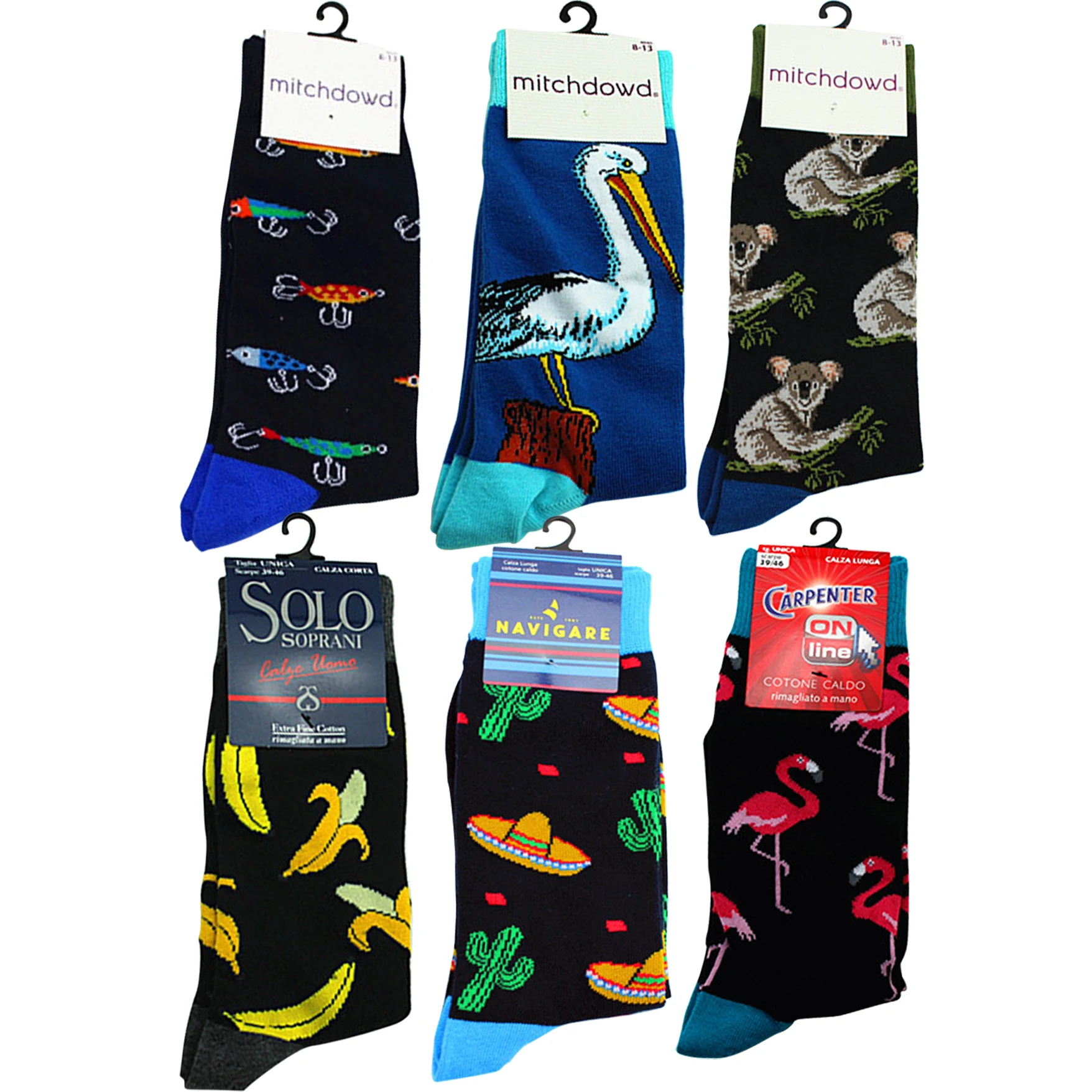 

12 Pairs Animal Botanical Personality Patterned Socks Crocodile Penguin Flamingos Casual Fashion Funny Men's Unisex Socks