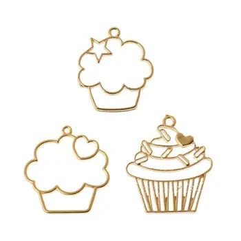 

3Pcs Cake Cup Metal Frame Pendant Open Bezel Blank Setting UV Resin Jewelry DIY